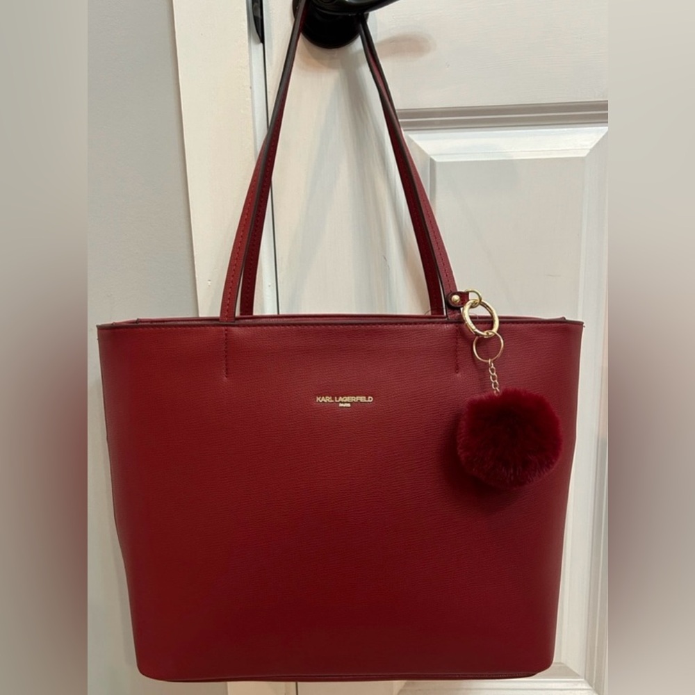 Karl Lagerfeld deep red zip top tote saffiano leather NEW WITH TAGS